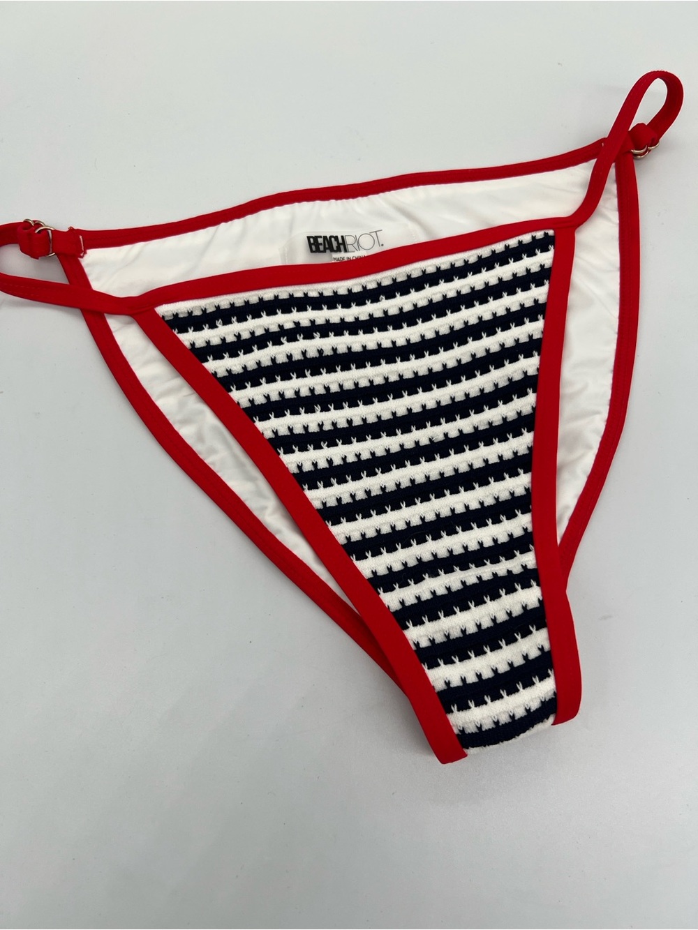 Beach Riot Navy & White Striped Bikini Bottoms with Red Trim
